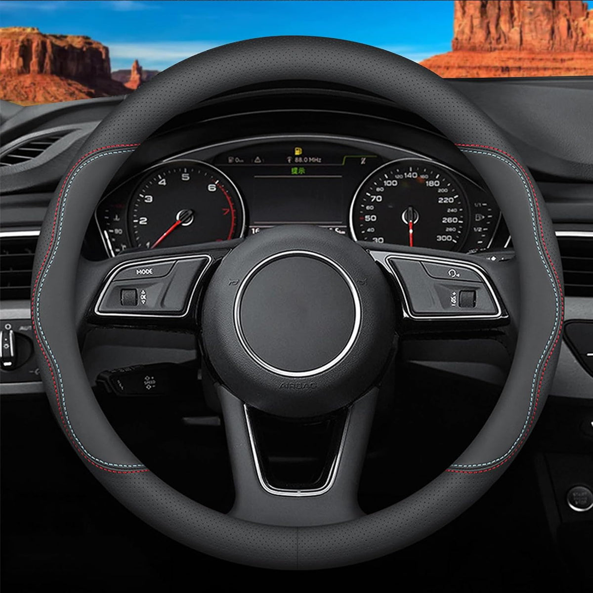 Funda para volante Deer Route a medida para Hyundai, funda de cuero premium para coche con logotipo, antideslizante, transpirable, accesorios (estilo A, para Hyundai)