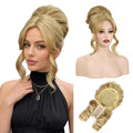 Peluca Updo 2 en 1 Honey Blonde con Flequillo y Moño Despeinado | Pieza Sintética Ligera con Encaje Lateral para Uso Diario, Fiestas y Bodas