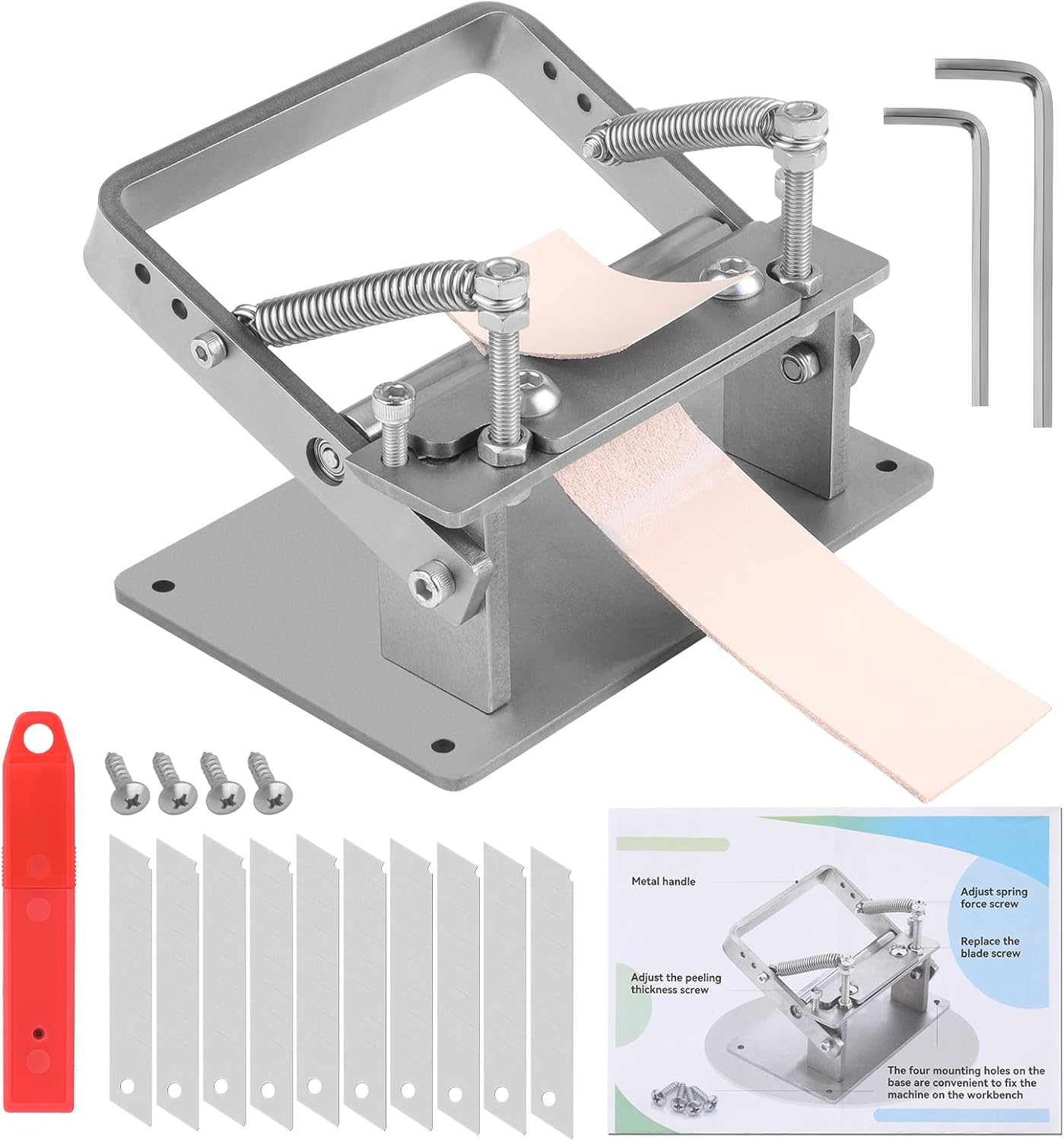 Manual Leather Splitter Peeling Machine, Leather Paring Skiver Skiving Tools with Instructions Handle Leatherworking Tools with Blades for DIY Leatherwork