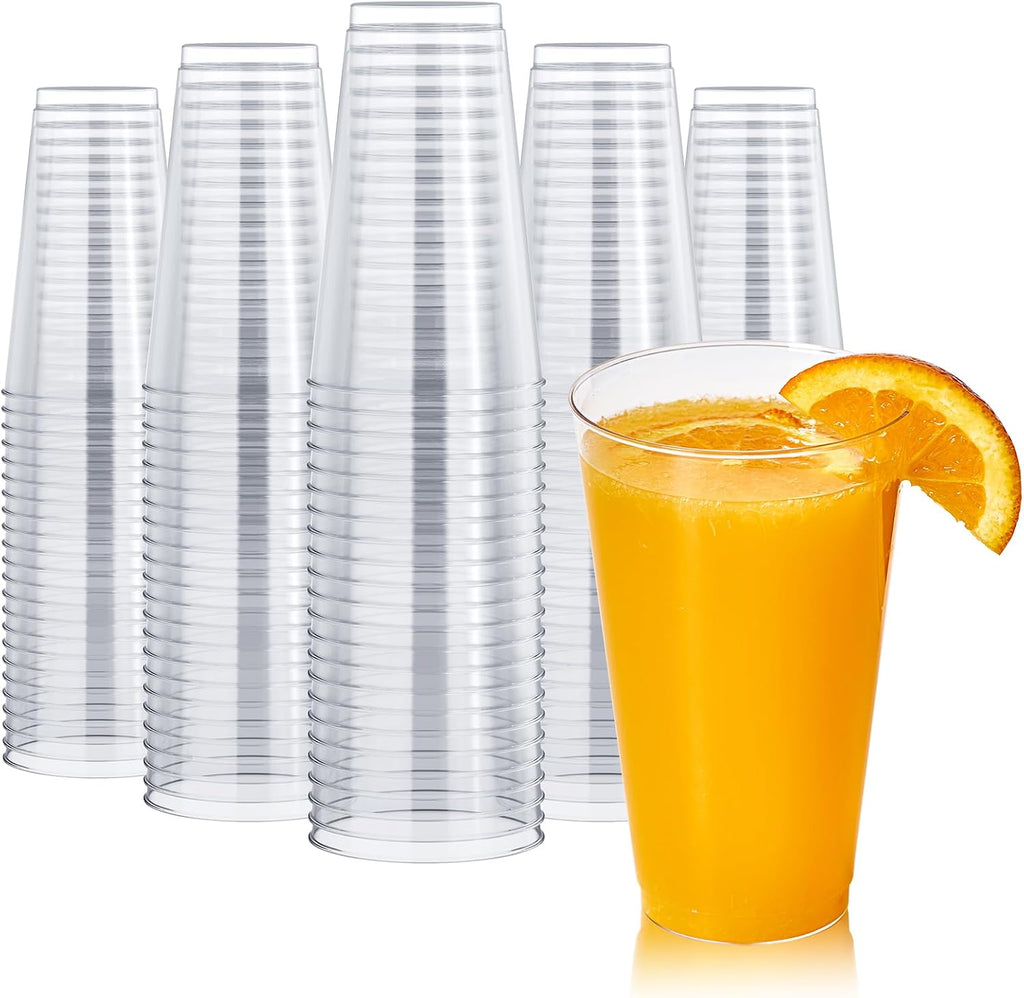 Vasos de Plastico Transparente FOCUSLINE 16oz, 200 Piezas | Desechables y Resistentes | para Fiestas, Accion de Gracias, Halloween y Navidad