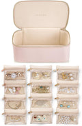 Vlando Jewelry Box Organzier for Travel,Graduation Gifts for Daughter,Jewelry Case with 12 Pcs Velvet Jewelry Bags for Earrings Necklace Rings,Valentine's Day,Birthday, Wedding Gift for Wome-Pink