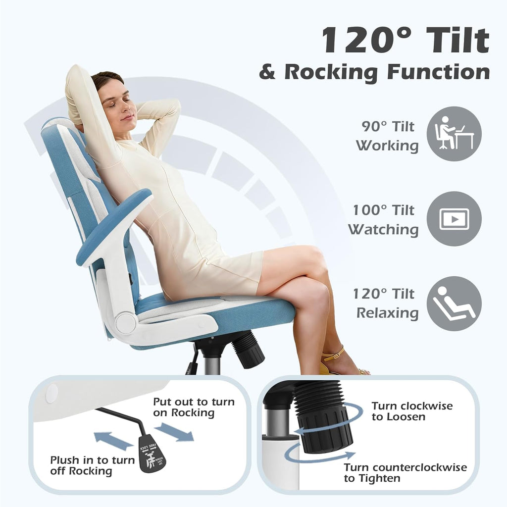 SEAZONE – Silla de Oficina Azul de Cuero – Silla Ejecutiva Ergonómica para Escritorio