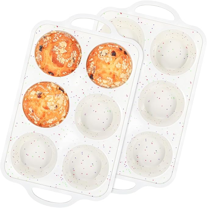Moldes de silicona para magdalenas, molde de silicona de 6 tazas para hornear moldes antiadherentes