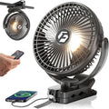FRIZCOL Ventilador portátil con clip de 24000 mAh de 8 pulgadas, funciona con pilas, ventilador de carrito de golf con luces y control remoto