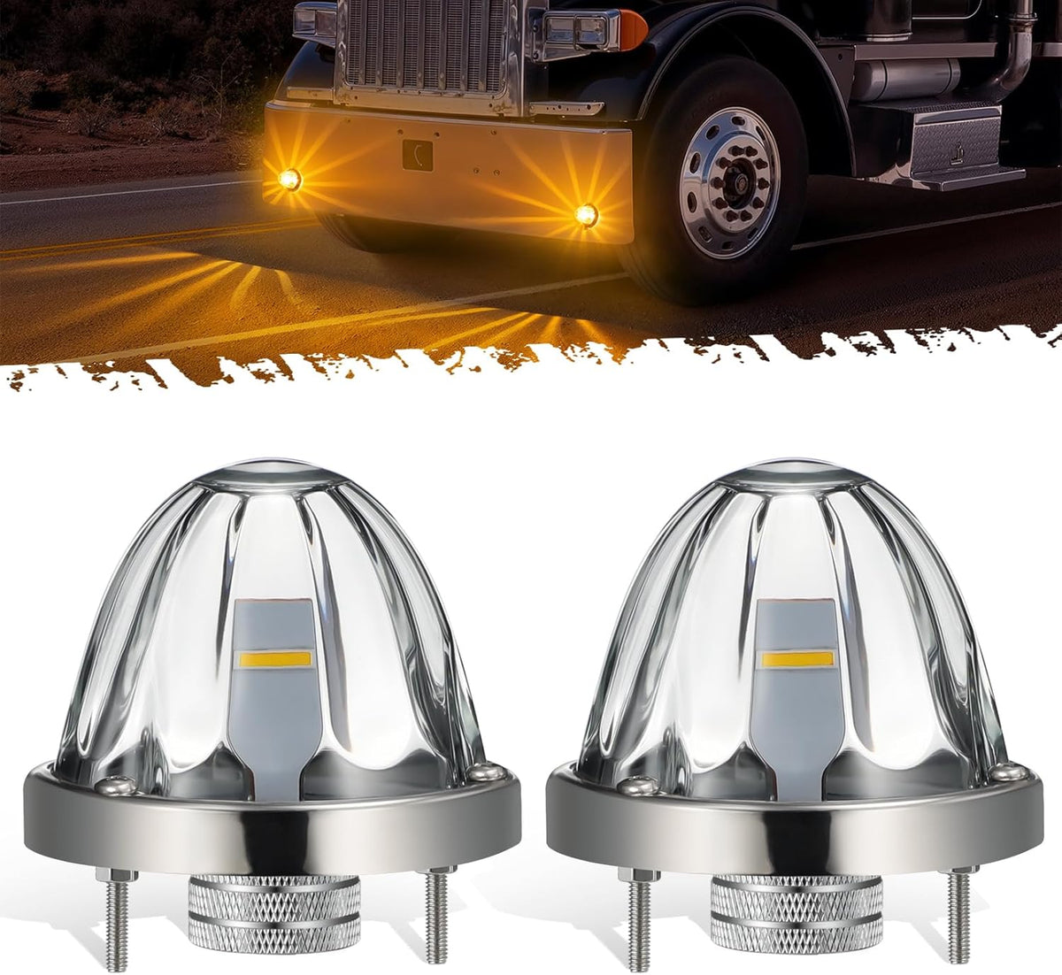 Partsam 2 luces de cristal con forma de sandía [Patentadas] Luces de señalización lateral LED ámbar con lente transparente y bisel de repuesto para camiones Kenworth, Peterbilt y Freightliner