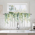 Cenefa Zedliyu Spring Wildflower Green Leaves para ventanas, cortinas con bolsillo para barra, cenefa pequeña y transparente para cocina, baño, lavandería y sótano, 2 paneles, 42 x 12 pulgadas, estampado floral en acuarela.