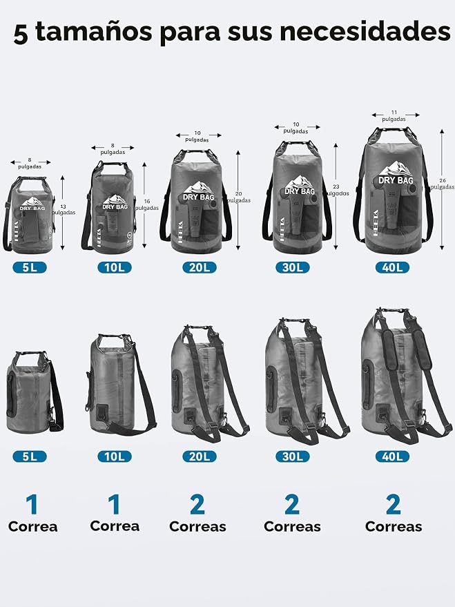 Bolsa Seca Impermeable HEETA 10L | Mochila Enrollable con Funda para Teléfono | Kayak, Natación, Viajes