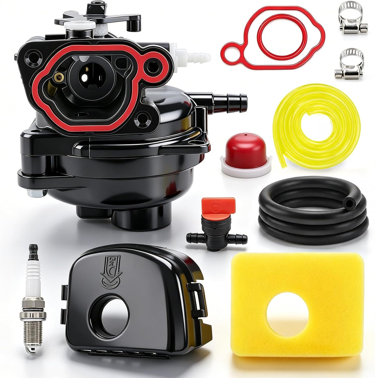 Carburador Wondrify 799583 para motor de cortacésped B&S 300E 450E 500E 550EX 500 125cc 140cc 08P502 8P502 09P602 9P602 con filtro 799579, tapa 595660 y bombilla de cebado 594281.