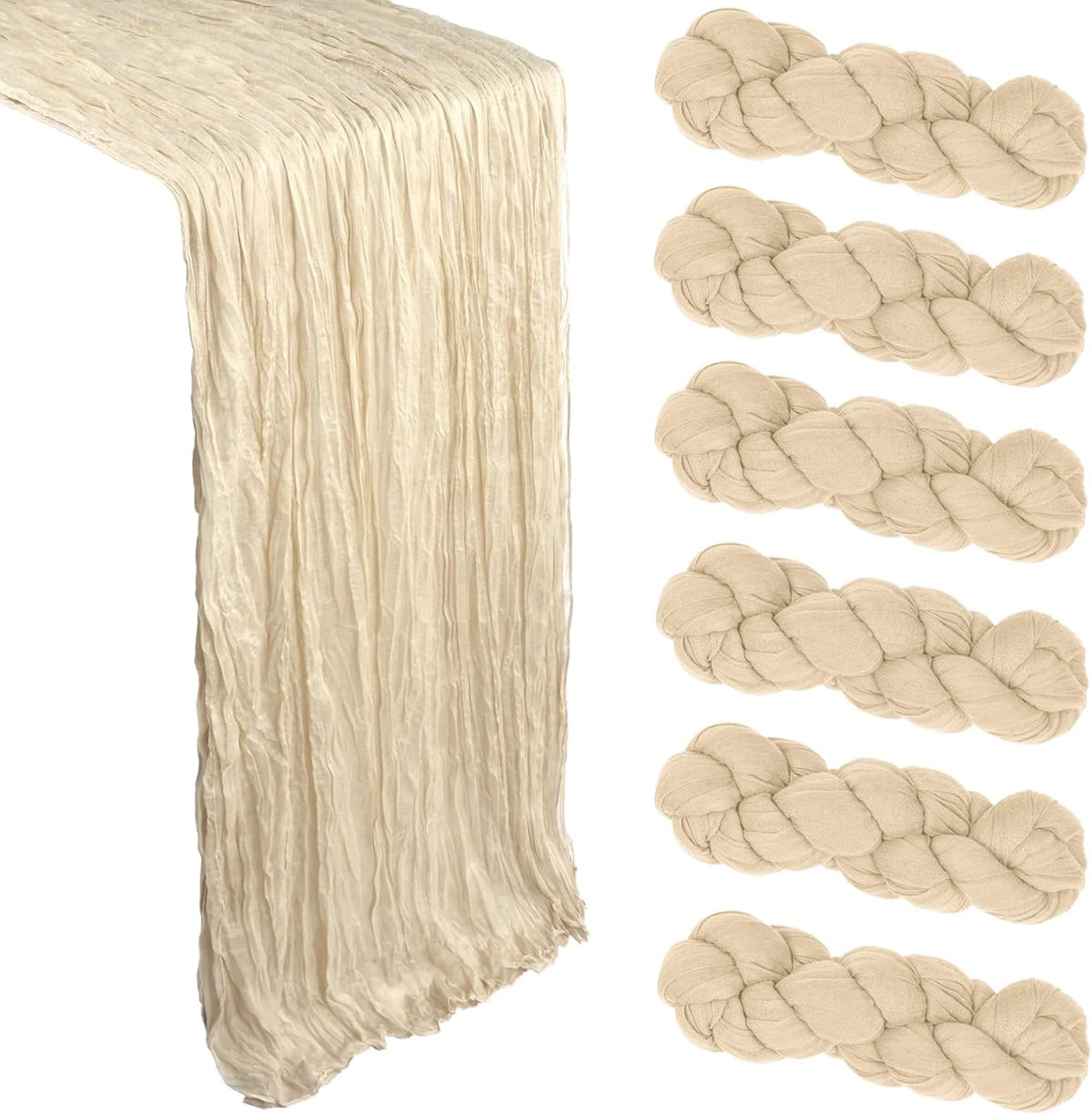 Paquete de 6 caminos de mesa de gasa beige de 3 metros (10 pies) de largo, estilo bohemio, transparente y rústico, ideal para decoración de fiestas, baby showers, bodas y celebraciones navideñas.