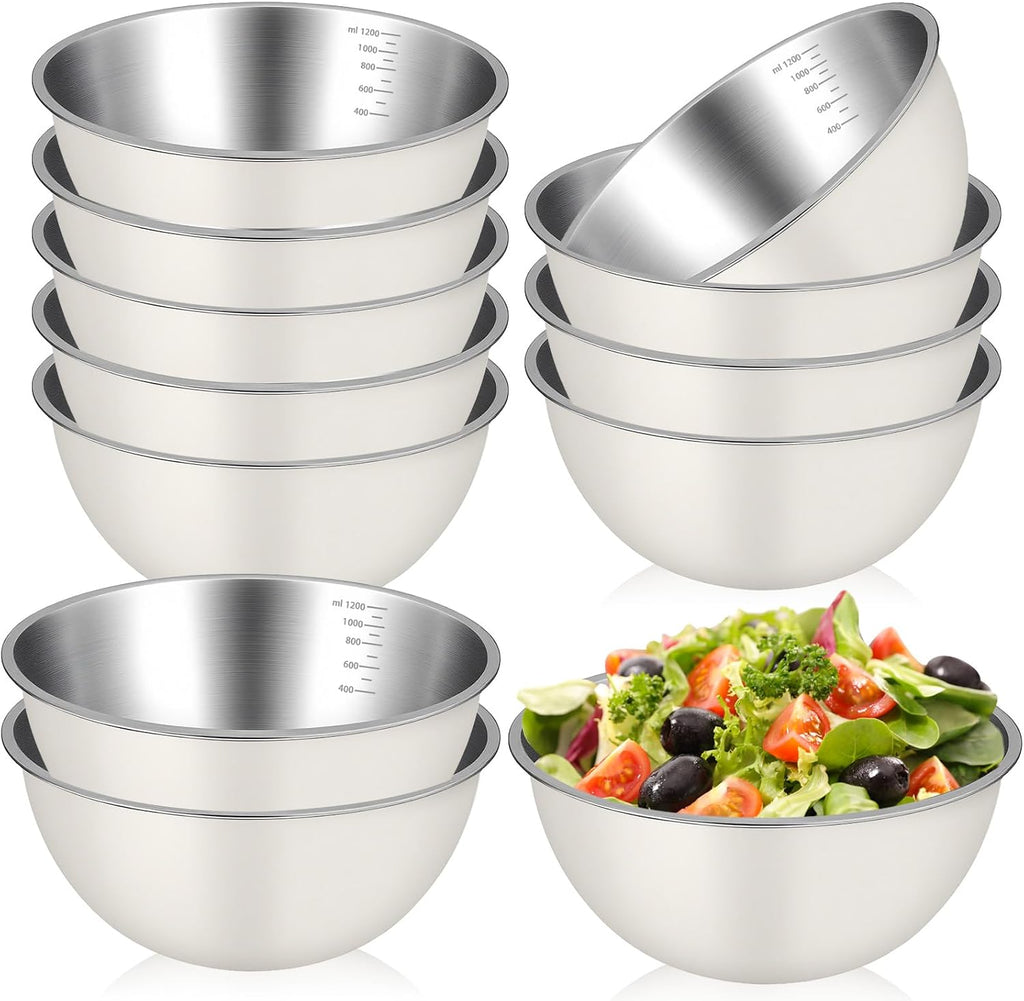 Acellegic 12 Bols de Acero Inoxidable 1.2 L | Tazones Apilables con Escala | Reutilizables para Mezclar, Hornear y Almacenar | Organizadores de Cocina