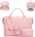CLOUDWINGS Gifts for Women Girls Initial Travel Duffle Bag Quilted Weekender Carry-On Overnight with Cosmetic Bag, Gym Bag with Shoe Compartment Personalized Bag, Pink A