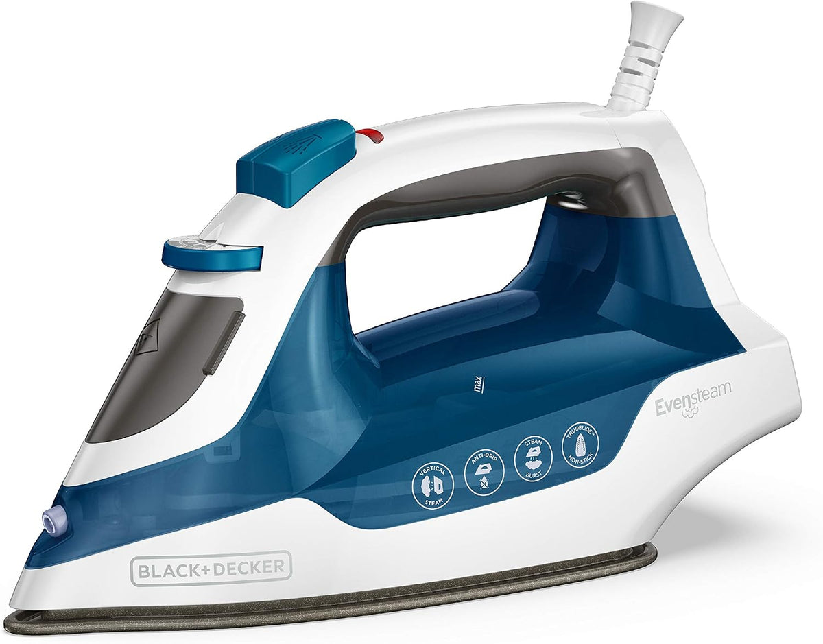 Plancha compacta de vapor BLACK+DECKER Easy Steam, IR06V, cable de doble posición, suela antiadherente TrueGlide, vapor vertical, SmartSteam.