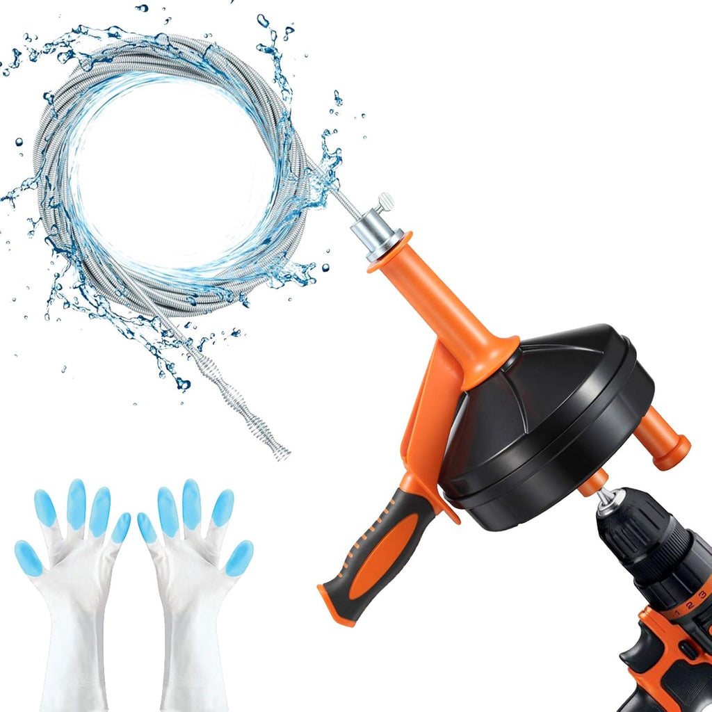 Desatascador de Tuberías con Adaptador para Taladro – 7.6 m Flexible, Manual o Eléctrico