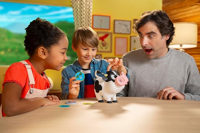 Juego Goliath Moo Moo Achoo | Reúne cartas de trébol antes de que la vaca estornude | Burbujas reales | 2-4 jugadores | A partir de 4 años