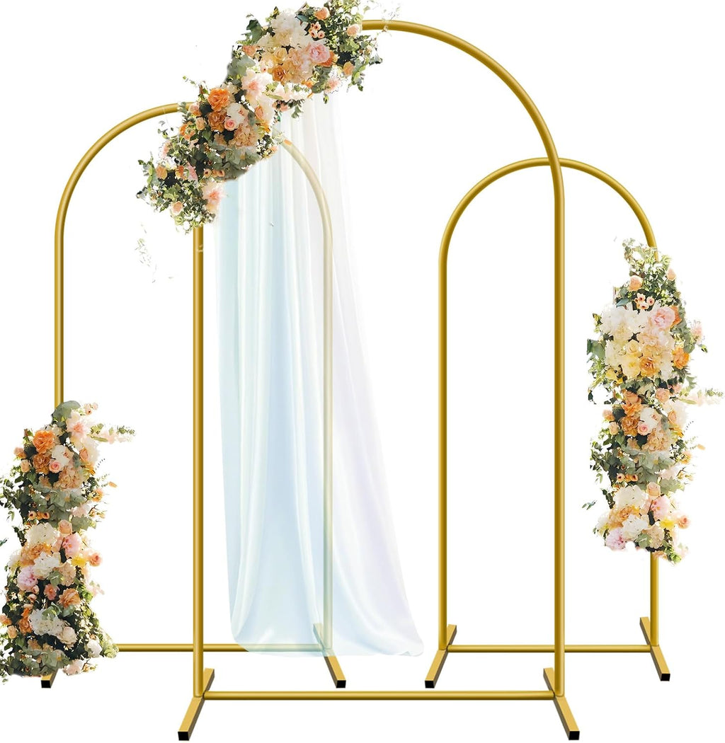 Hemmotop Set 3 Soportes Metálicos para Arcos de Fondo | 1.8m + 1.5m + 1.2m | Bodas Cumpleaños Baby Shower Despedidas | Arcos Globos Florales | Color Dorado | 3 Unidades