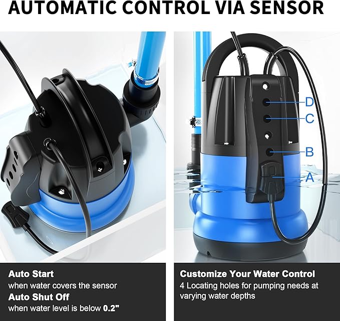 Bomba de sumidero automática 3/4HP Bomba de agua sumergible limpia/sucia, bomba de utilidad de 3500 GPH bomba de agua termoplástica eléctrica de transferencia portátil para piscina, jardín, estanque