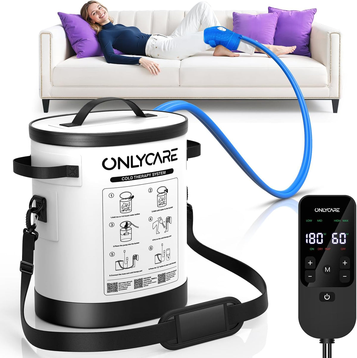 Máquina de Crioterapia con Temporizador | Terapia de Frío para Rodilla Post-Cirugía | Bomba Silenciosa y Almohadilla Grande para Tobillo, Brazo y Articulaciones