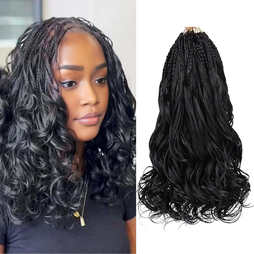 Leeven Crochet French Curl Boho 30cm 8 Paquetes | Trenzas Pre-Rizadas Goddess Box Braids Negro