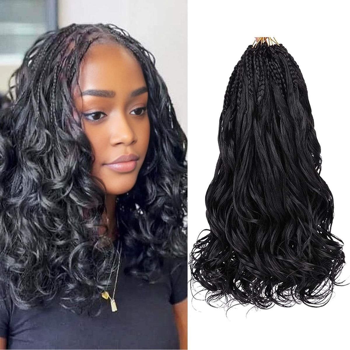 Leeven Crochet French Curl Boho 30cm 8 Paquetes | Trenzas Pre-Rizadas Goddess Box Braids Negro