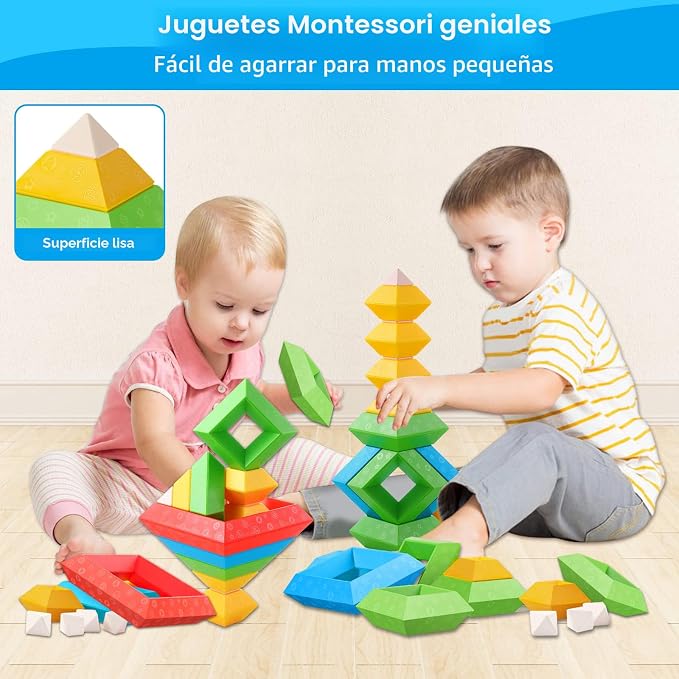 Hieoby Juguetes Montessori para niños pequeños, niños y niñas, actividades de aprendizaje preescolar, 30 piezas, bloques de construcción, apilables, juguetes educativos STEM para niños pequeños