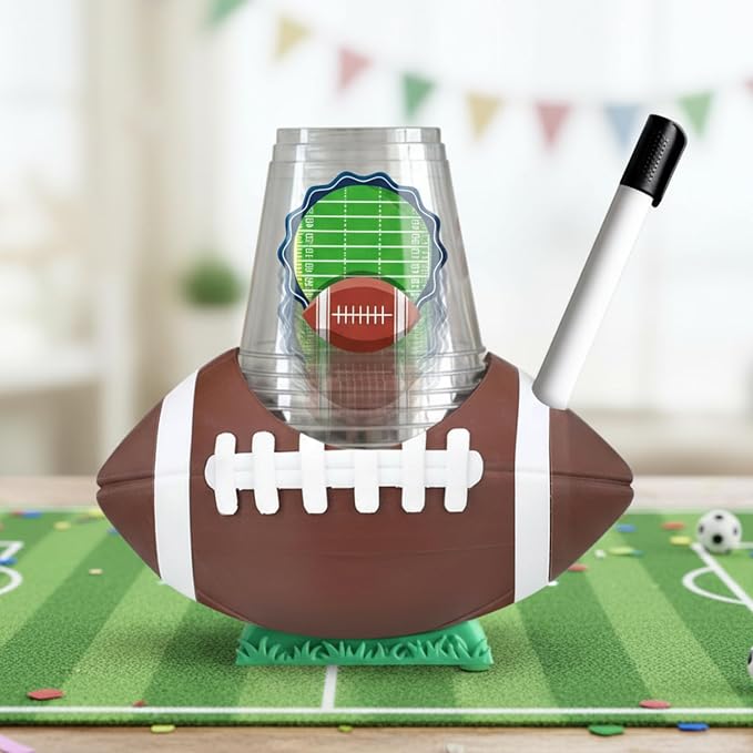 Soporte para tazas de fiesta de fútbol con ranura para marcador, decoraciones de fiesta de fútbol, soporte desechable para vasos de bebida