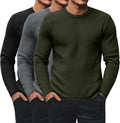 Ficerd 3 Pack Men's Waffle Long Sleeve Shirts, Crew Neck Thermal Underwear Tops Casual Pullover Sweaters Knit Undershirts