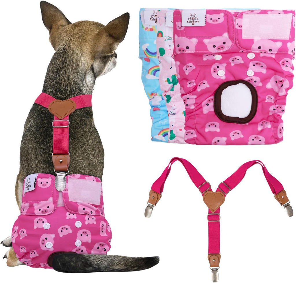 Pañales para Perritas CuteBone BDD05M Pack 3 – Reutilizables con Tirante para Perras Pequeñas, Medianas y Grandes en Celo