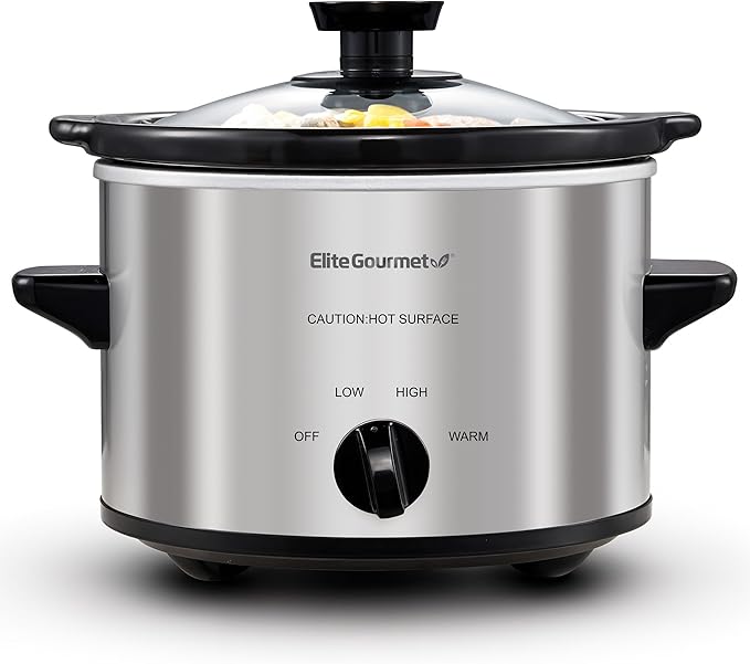 Elite Gourmet olla de cocción lenta de 1.5 qt, Plateado