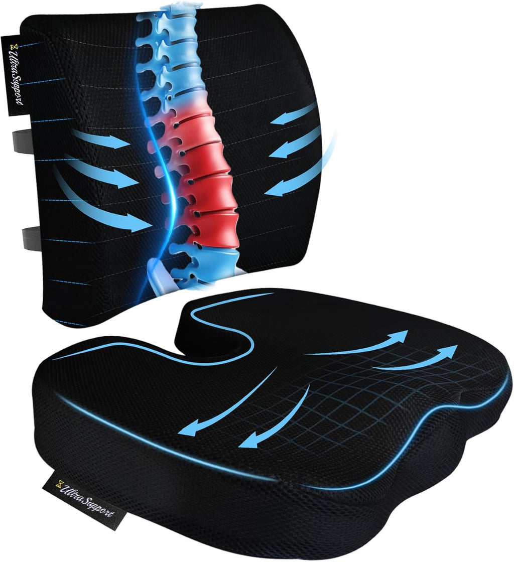 Cojín de asiento y almohada de apoyo lumbar para silla de oficina, cojín ergonómico de espuma viscoelástica