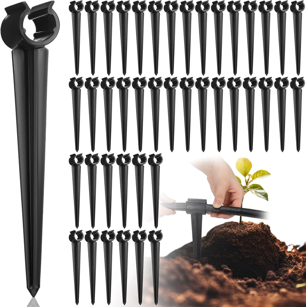 (USADO) Quzzil Pack de 50 Estacas de Soporte para Riego por Goteo | Para Tubo de 1/2 pulgada, Sujetador de Manguera Universal para Jardin, Patio y Cesped