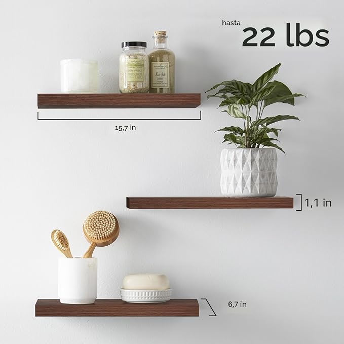 BAYKA Estantes flotantes para pared, estantes de madera rústica montados en la pared para baño, dormitorio, sala de estar, cocina, Pequeño estante colgante para libros