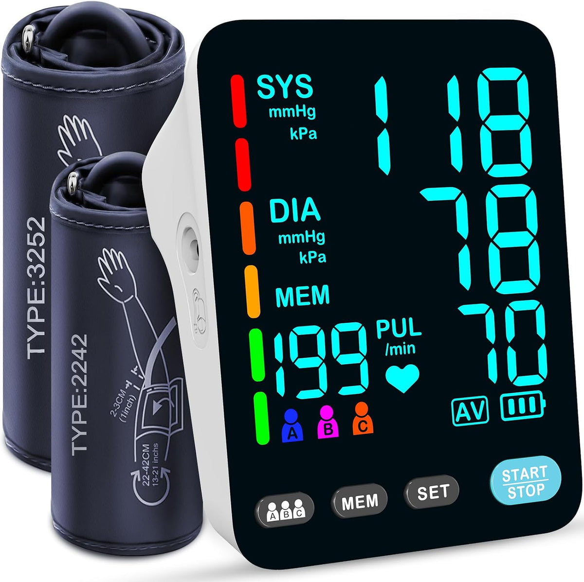 Tensíometro YONLO Automático para Brazo | 2 Brazaletes (9-17" y 13-21") | Pantalla LED Grande | Memoria 3x199 Lecturas | Uso Doméstico | 1 Unidad
