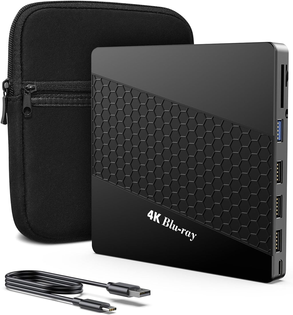 Unidad externa de Blu-ray 4k para PC, reproductor portátil de Blu-ray UHD 4k, puerto SD/TF con estuche, reproductor de Blu-ray HD USB 3.0, unidad óptica externa de DVD+/-RW para MacBook Pro y Windows. 