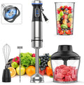 Batidora de mano Ganiza 5 en 1 con motor de alta resistencia de hasta 1000 W, 16 velocidades, cuchilla de acero inoxidable, vaso mezclador de 800 ml, picadora de 600 ml, batidor de varillas y espumador de leche.