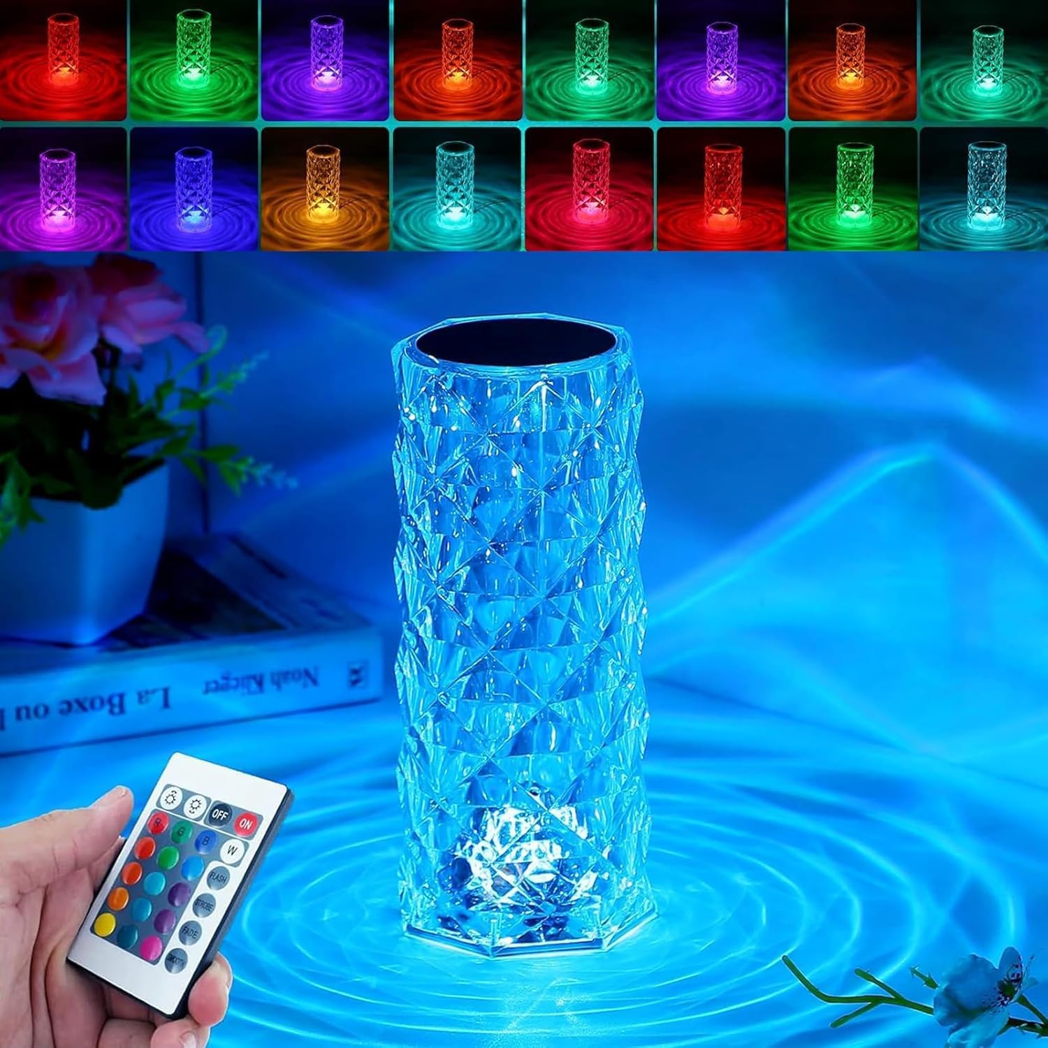 Lámpara de Mesa Portátil de Cristal, Lámpara Recargable con Control Táctil de 3 Colores, Lámpara de Noche de Cristal, Lámpara de Escritorio para Decoración de Habitación