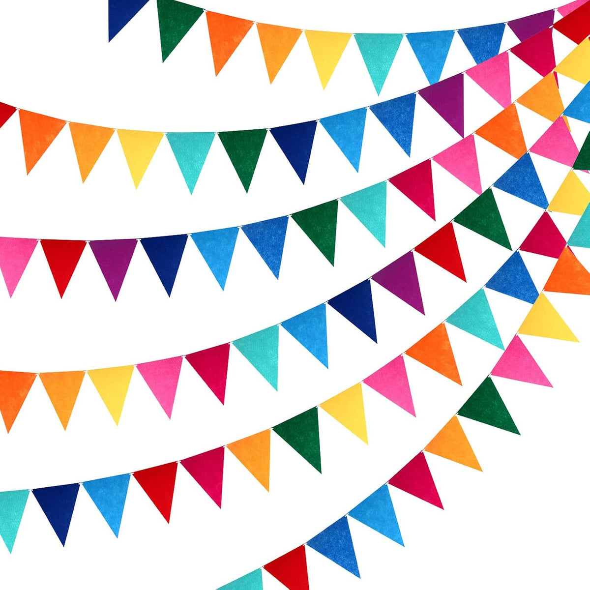 Outus Paquete de 6 banderines de 72 pulgadas/8.2 pies, banderines arcoíris multicolores, guirnalda de banderines triangulares para fiestas de cumpleaños, aulas, carnavales, baby showers y decoraciones para interiores y exteriores (colores arcoíris).
