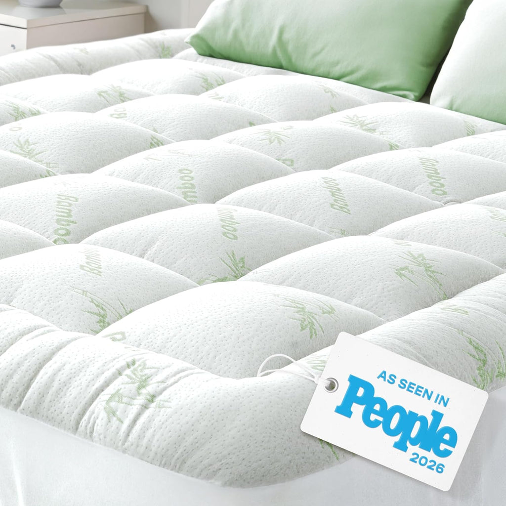 Ultra Soft Full Size Mattress Topper - Viscose Made from Bamboo Pillow Top Mattress Pad for Back Pain Relief - Naturally Cooling for Hot Sleepers, Green