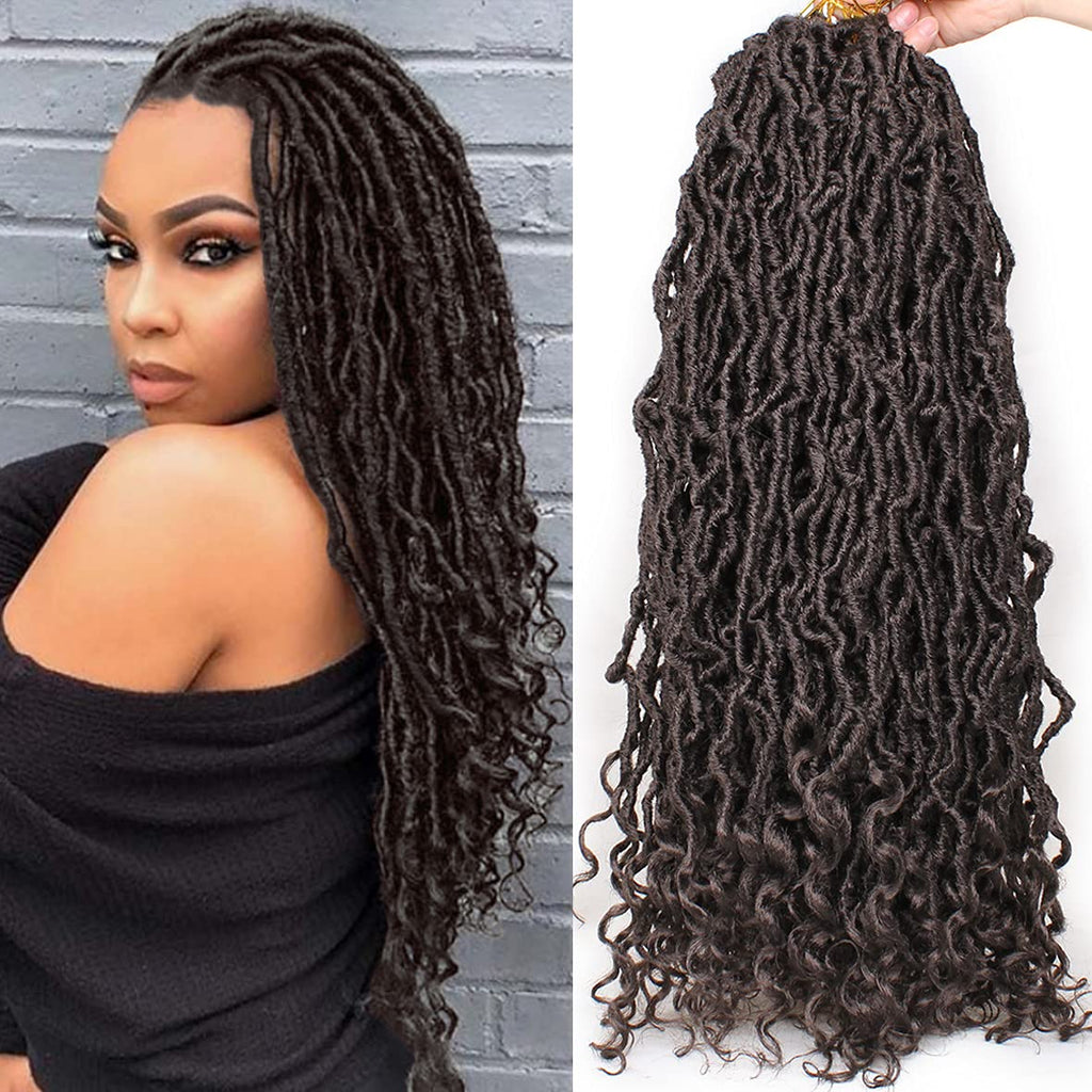 Leeven 7 paquetes de trenzas de ganchillo Faux Locs de 24 pulgadas de largo con rizos en las puntas, 84 mechones/lote. Cabello de ganchillo Goddess Soft Locs para mujeres, cabello sintético para trenzas con raíces afro, n.° 4