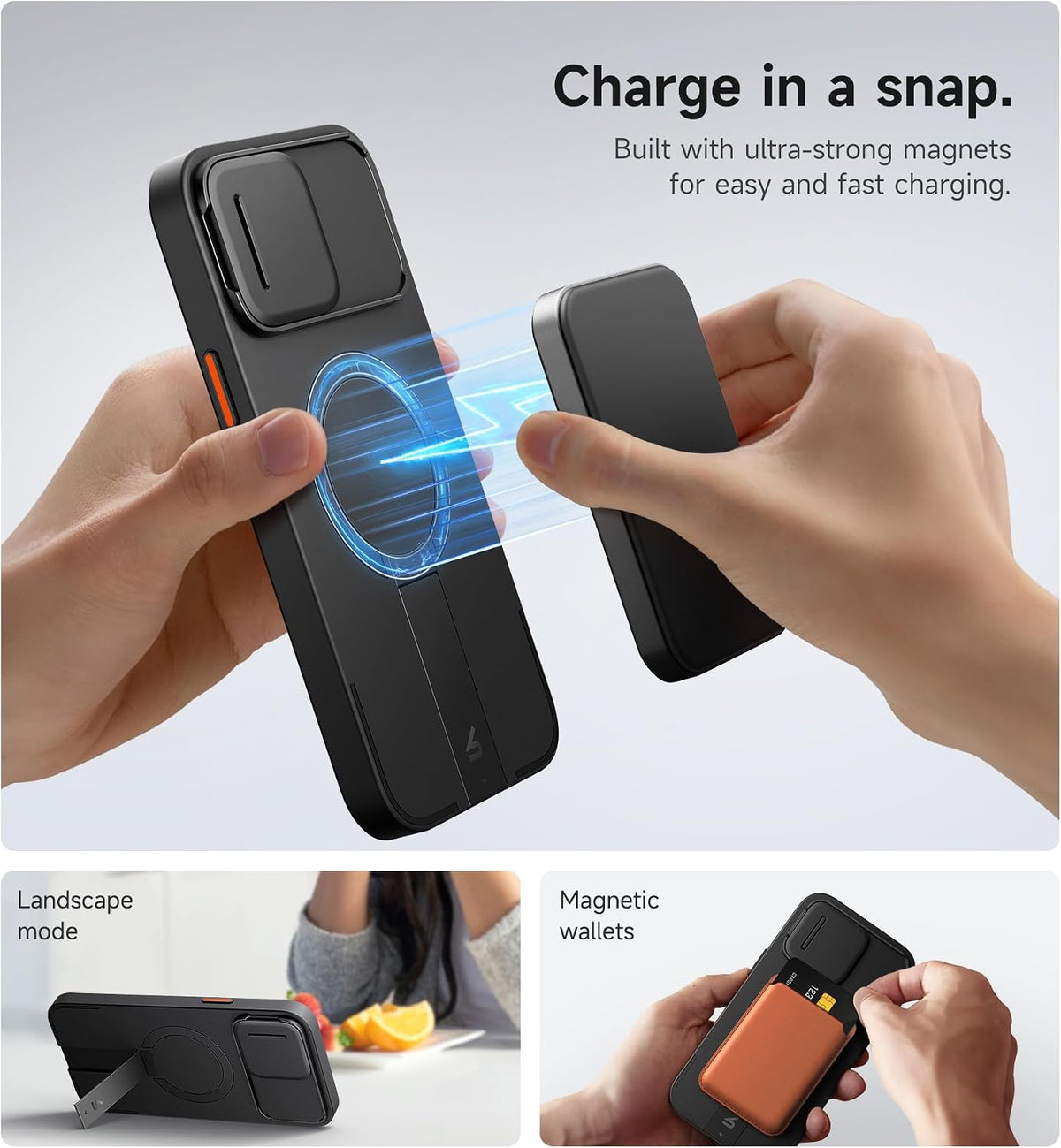 SURITCH Funda para iPhone 13 Pro Max/12 Pro Max con cubierta deslizante magnética para cámara y soporte ajustable, compatible con MagSafe, funda con parachoques a prueba de golpes, cubierta protectora