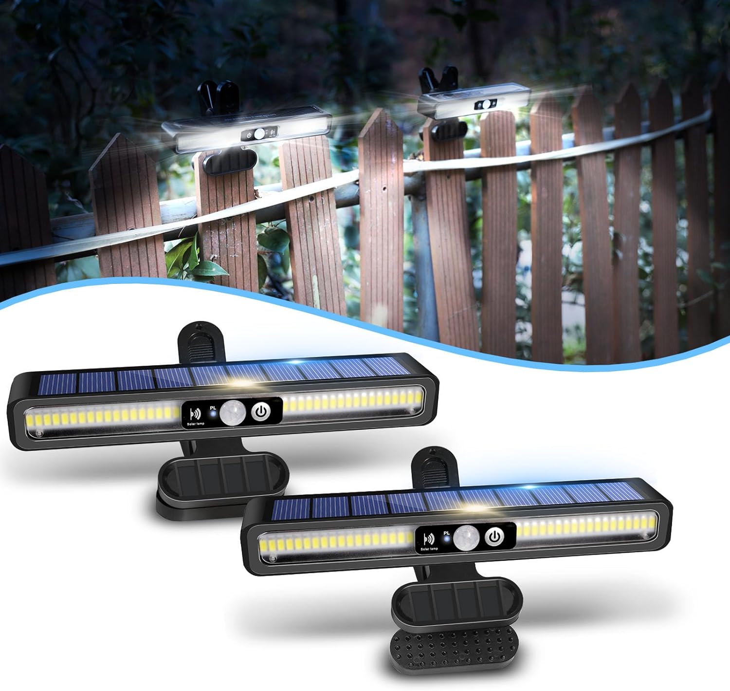 sunlight encounter Clip On Solar Motion Lights Outdoor Waterproof, 2 Pack Motion Sensor Outdoor Lights with 36 LEDs, 6000K, Portable Solar Powered Security Light for Fence Garage Camping(Black)