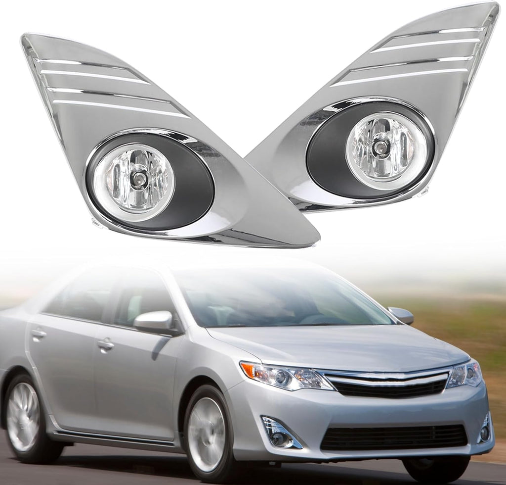 TJHSM Fog Lights Assembly Replacement for Camry LE 2012 2013 2014 with Chrome Covers Switch Wiring Bulbs