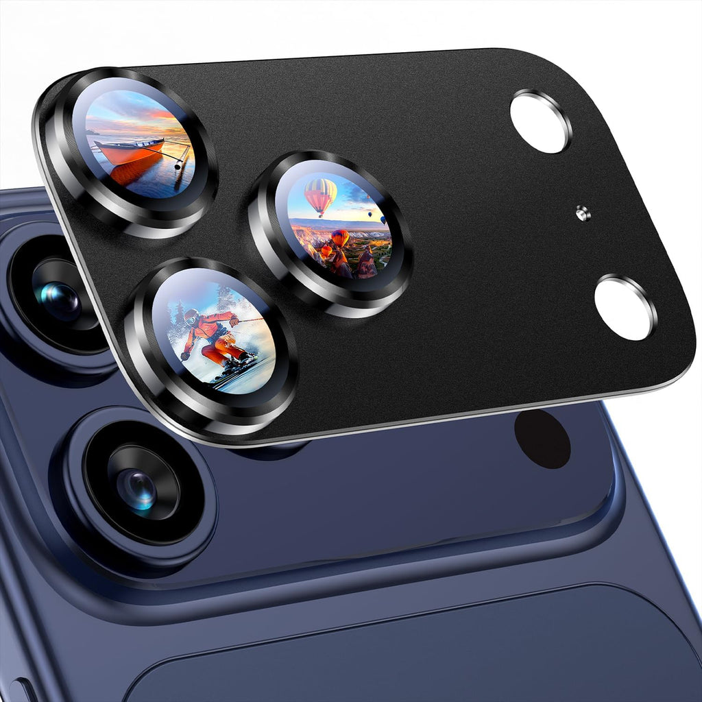 Uyiton Protector de Lente de Cámara para iPhone 17 Pro Max | Vidrio Templado Metálico, Adsorción Fuerte, Compatible con Fundas | Negro Titanio