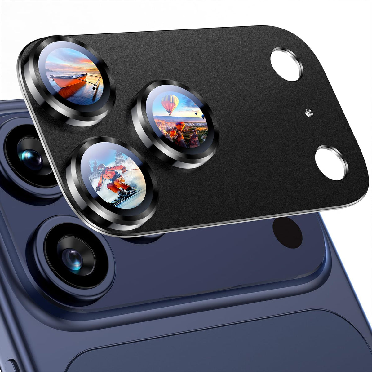 Uyiton Protector de Lente de Cámara para iPhone 17 Pro Max | Vidrio Templado Metálico, Adsorción Fuerte, Compatible con Fundas | Negro Titanio