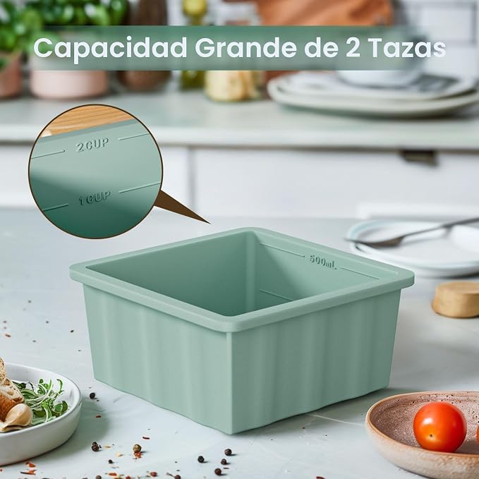 Bandeja de silicona para congelador para cubitos de sopa: Bandejas de congelación de 2 tazas con tapa para preparación de comidas - Paquete de 4 Bandejas de porción de sopa para congelar con silicona