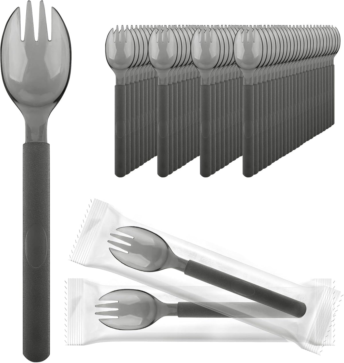 EUSOAR Tenedores y cucharas de plástico, 100 piezas, 6.8" x 1.3", cubiertos desechables resistentes, juego de cubiertos envueltos individualmente para fiestas, picnics, bodas, cumpleaños y reuniones navideñas.
