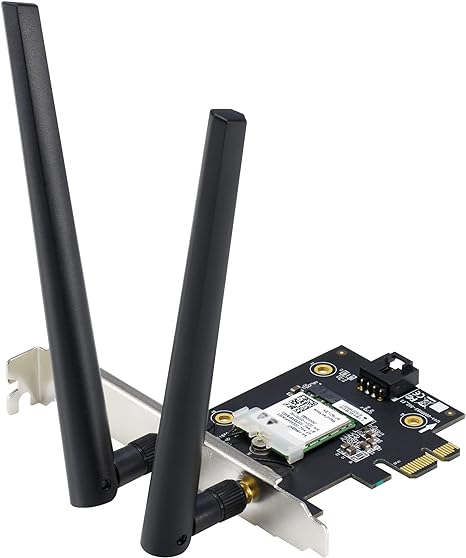 ASUS Adaptador WiFi PCIe AX1800 (PCE-AX1800) - WiFi 6, Bluetooth 5.2, latencia ultra baja inalámbrica, 2 antenas externas, compatible con velocidad total de datos de hasta 1800 Mbps, seguridad de red