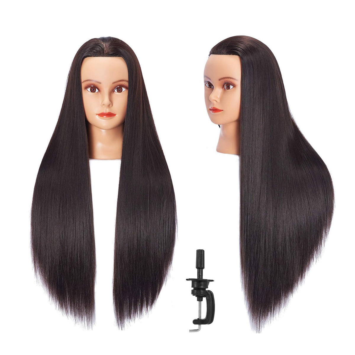 Cabeza de maniquí Headstar de 26-28" de fibra sintética, ideal para entrenamiento de peluquería y estilismo. Cabeza de muñeca para practicar cortes y trenzas. Incluye soporte con abrazadera (7E6606LB0220).