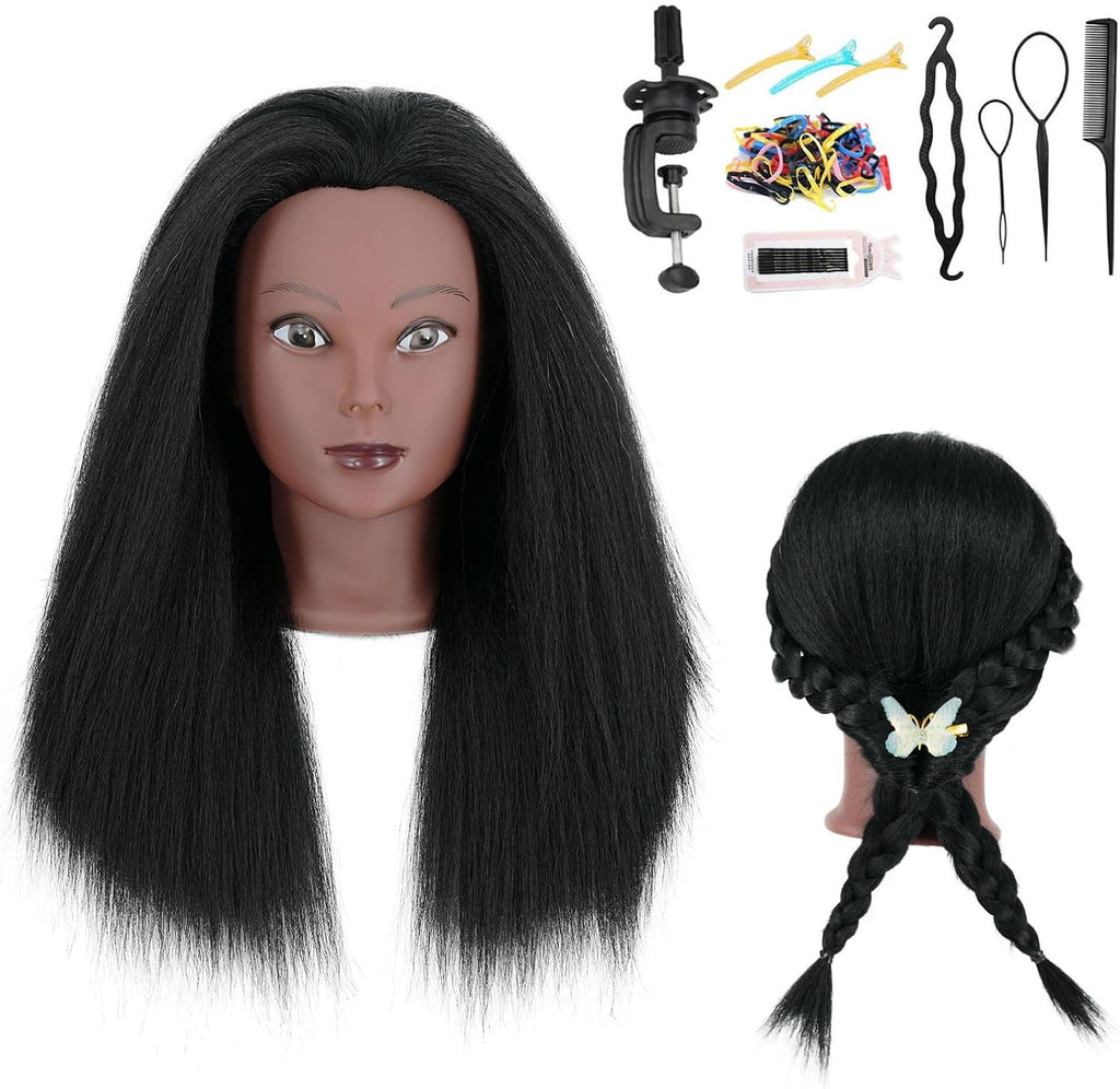 Cabeza de maniquí con cabello humano de 16 pulgadas, cabeza de muñeca de cosmetología con cabello humano 100 % real, cabeza de entrenamiento para peluquería, práctica de trenzado y peinado con soporte de abrazadera. 