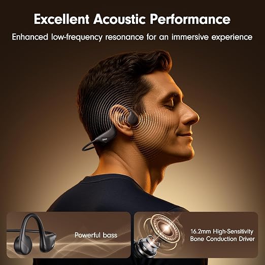 Yomdud Audífonos de Conducción Ósea — Open Ear Bluetooth 5.4, Micrófono, 10H, IPX5, para Deporte y Running