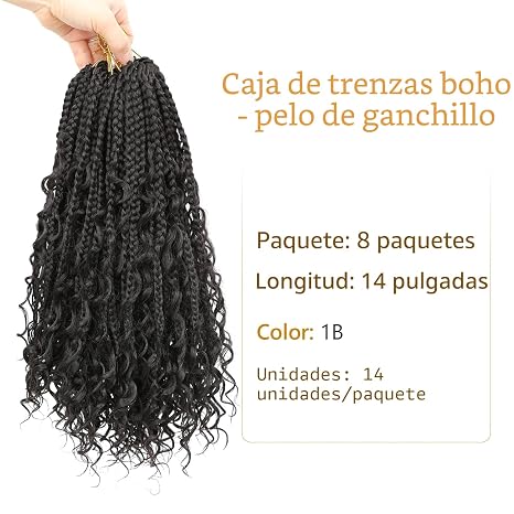 Extensiones Crochet Box Braids Goddess con Puntas Rizadas – 30.5 cm, 8 Paquetes 3X, Color 1B – Cabello Sintético para Mujeres